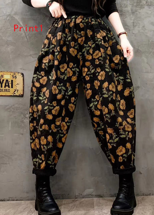 Print Elastic Waist Denim Harlan Pants Autumn