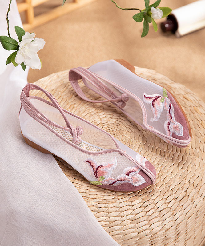 Splicing Sandals Pink Tulle Hollow Out Embroidery