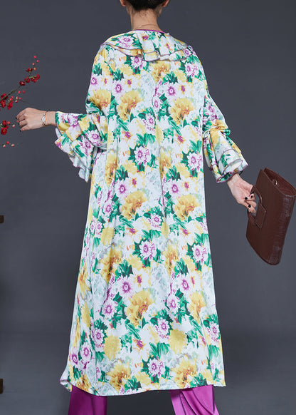 Ruffles Print Silk Two Piece Set Flare Sleeve