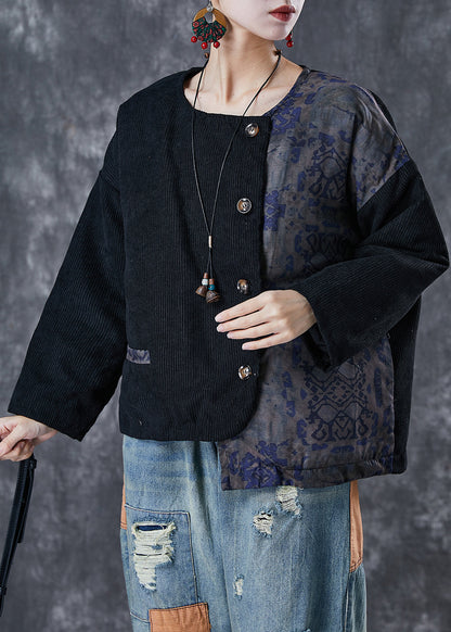 Black Asymmetrical Patchwork Fine Cotton Filled Coats Winter