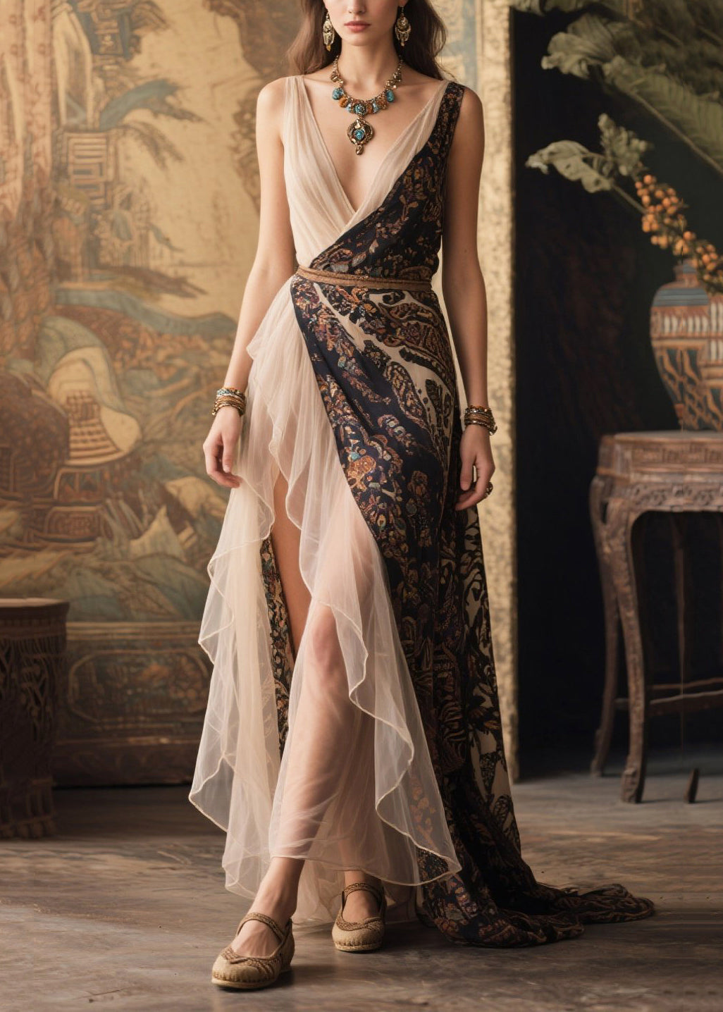 Boutique Colorblock Asymmetrical Patchwork Chiffon Dresses Summer
