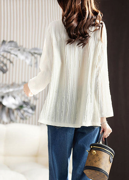 White V Neck Ruffled Patchwork Lace Top Fall
