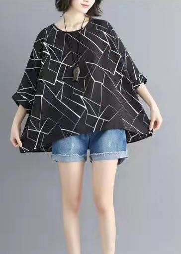 French Black Letter O-neck Loose Spring Shirts