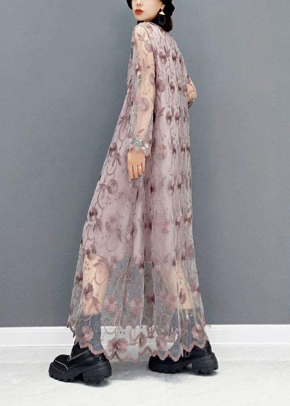 Organic Orange O-neck Long Sleeve Lace Fall Dress