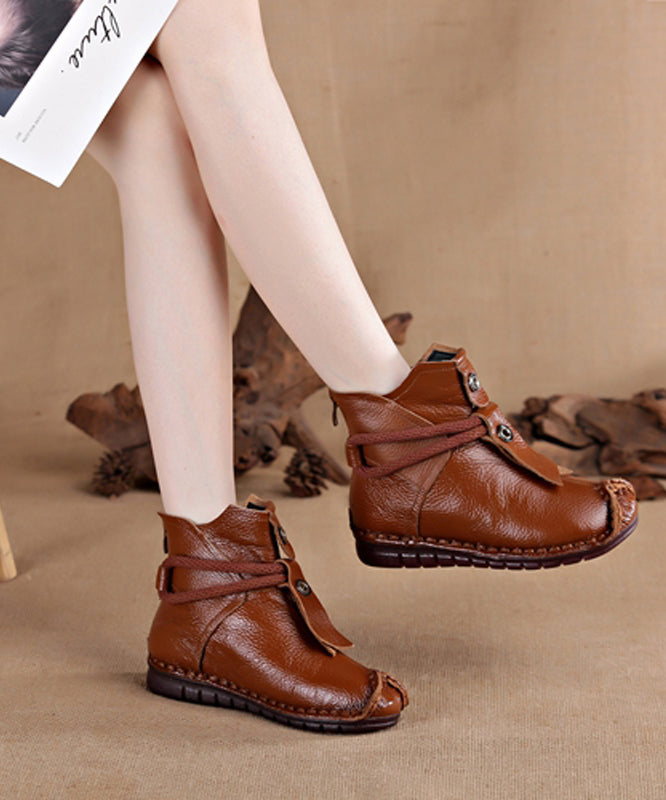 Cowhide Leather Brown Boots Warm Splicing