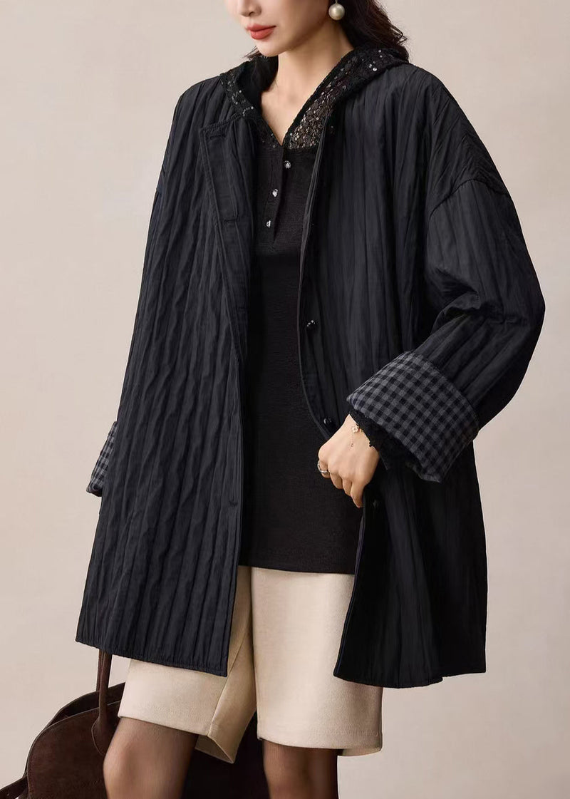 Black Oversized Wrinkled Cotton Coat Spring