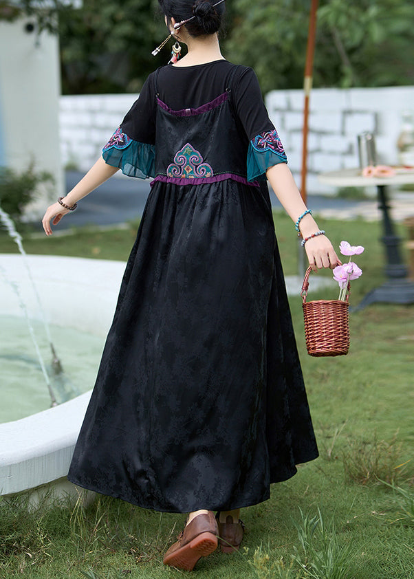 Green Embroidered Jacquard Silk Spaghetti Strap Dress Sleeveless