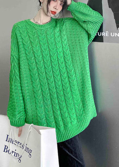 Unique Green O-neck Cozy Fall Knit Sweaters