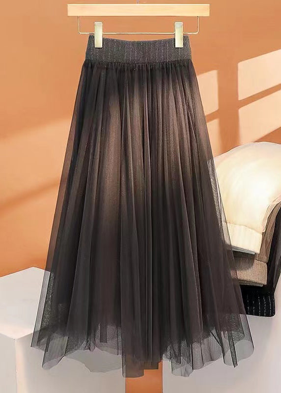 Khaki High Waist Wrinkled Asymmetrical Tulle Skirt Spring