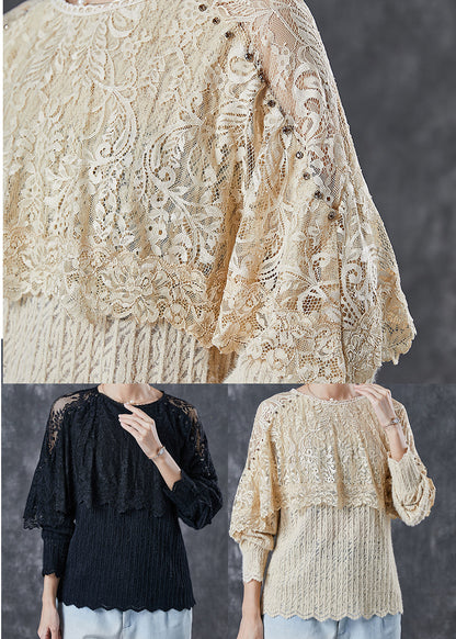 Black Hollow Out Patchwork Lace Tops Spring