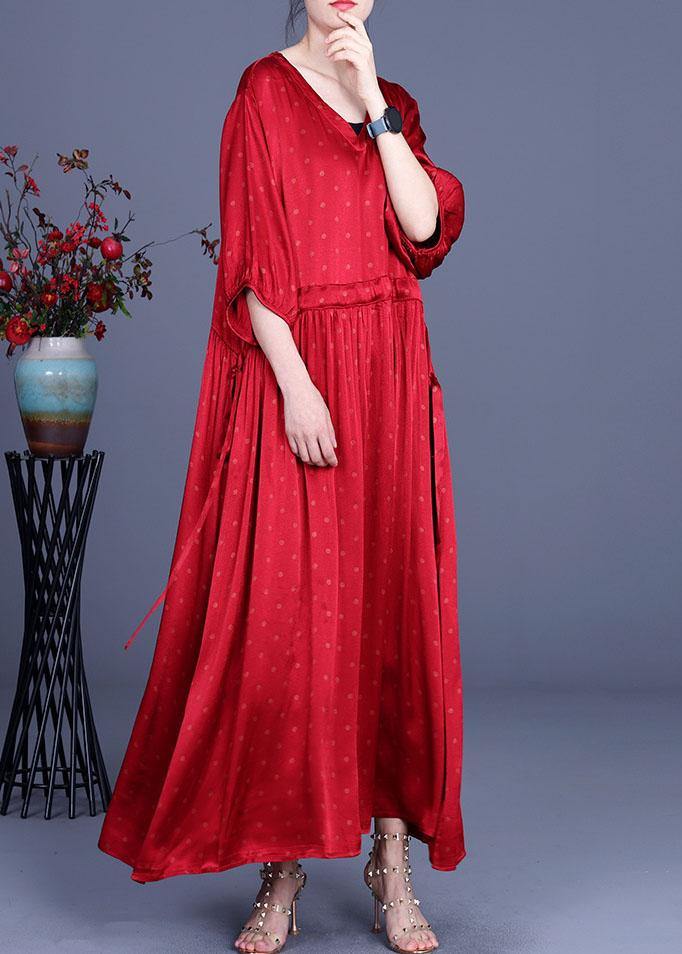 Loose Green Print Tie Waist Summer O-neck Long Dress