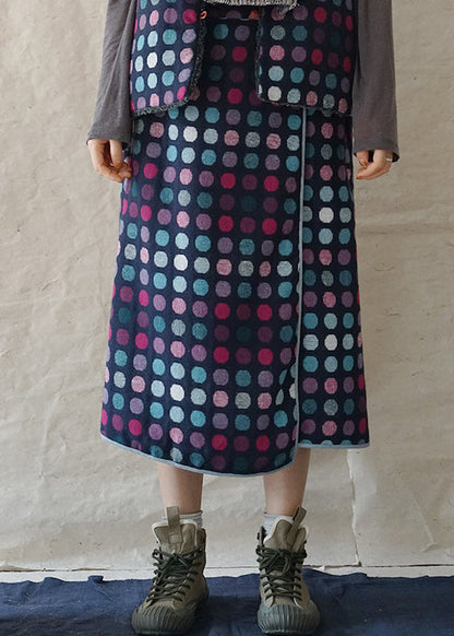 Fine Blue Elastic Waist Asymmetrical Design Dot Woolen Skirt Spring