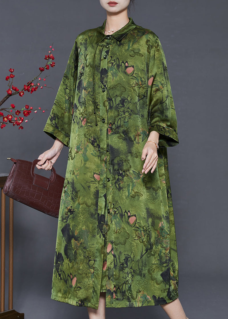 Boutique Green Oversized Print Silk Two Piece Set Clothing Spring