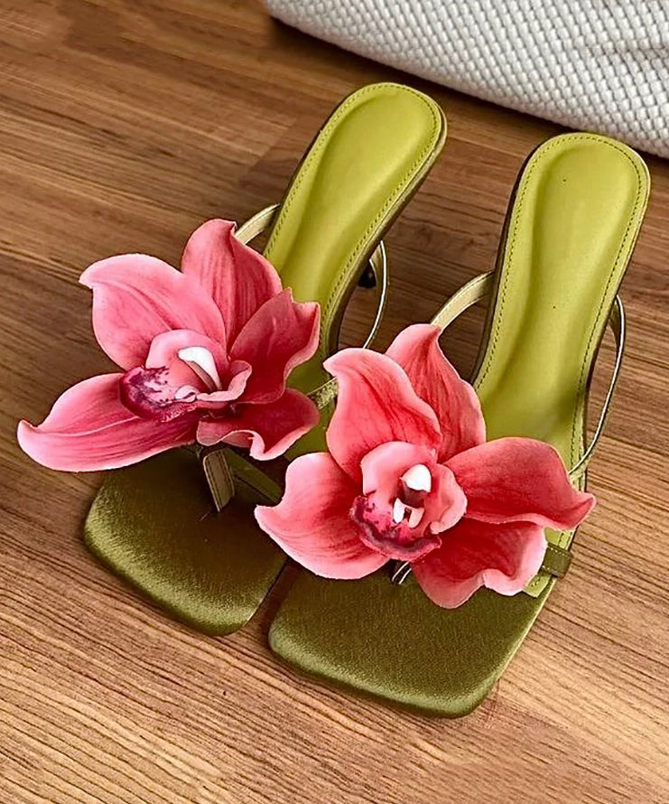 Green Handmade Splicing High Heels Slide Sandals