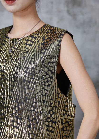Green Jacquard Cotton Beach Vest Sleeveless