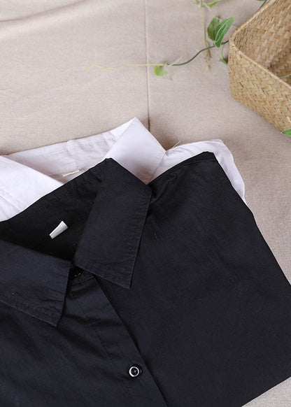 Handmade Black Loose Button Asymmetrical Design Fall Top Long Sleeve