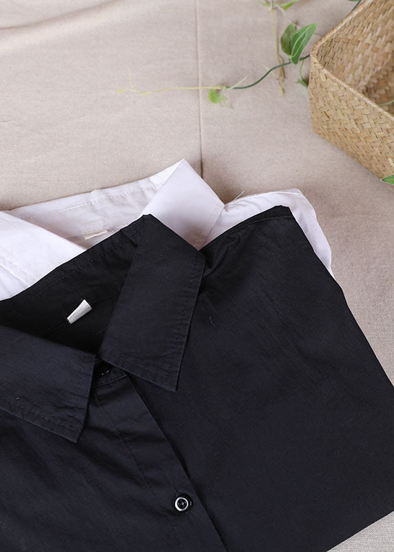 French White Peterpan Collar Pockets Fall Long Sleeve Blouses