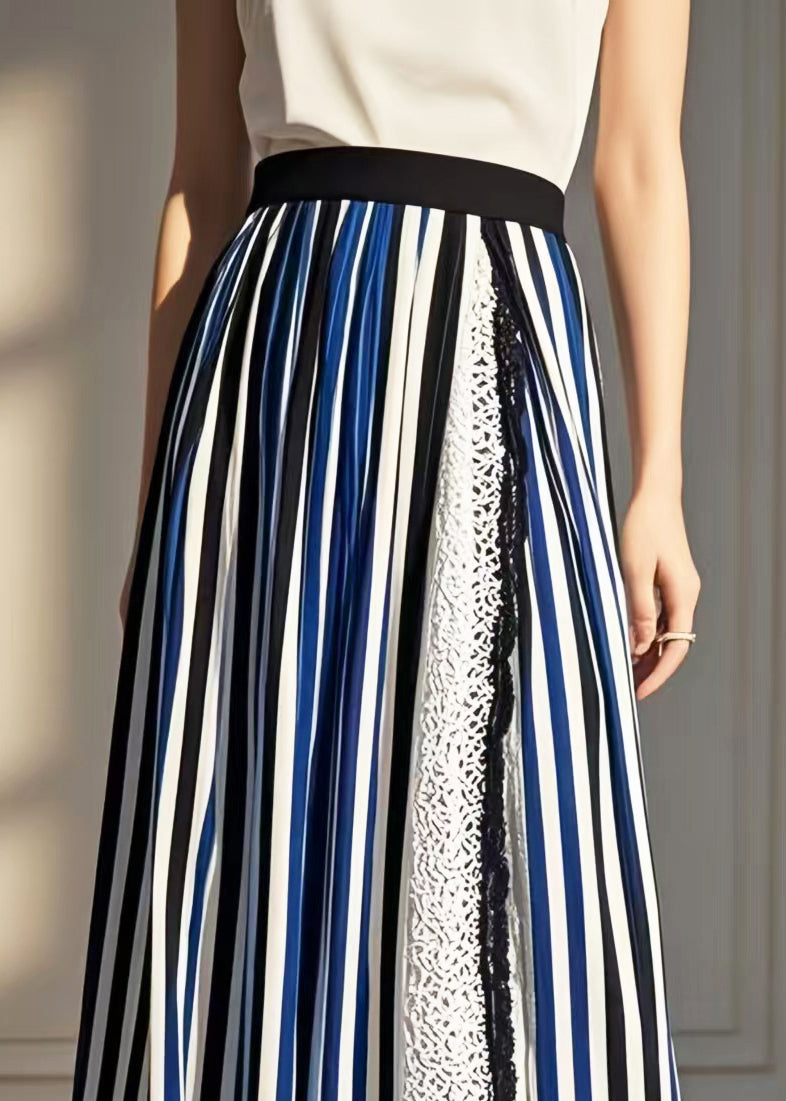 Asymmetrical Patchwork Striped Cotton Skirt Summer