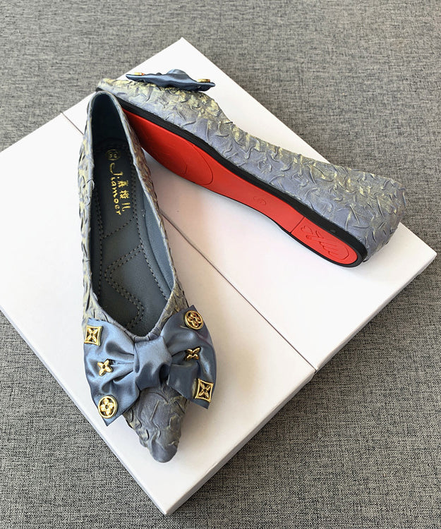 Black Bow Splicing Flat Shoes Pointed Toe