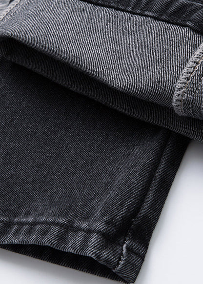 Loose Black Patchwork High Waist Straight Jeans