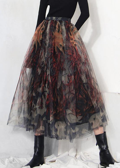 Fine Black Print Lace a Line Skirts Summer