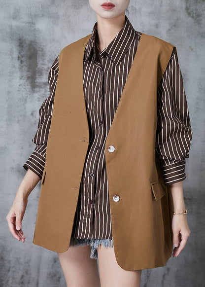 Brown Oversized Striped Cotton Two Piece Set Fall