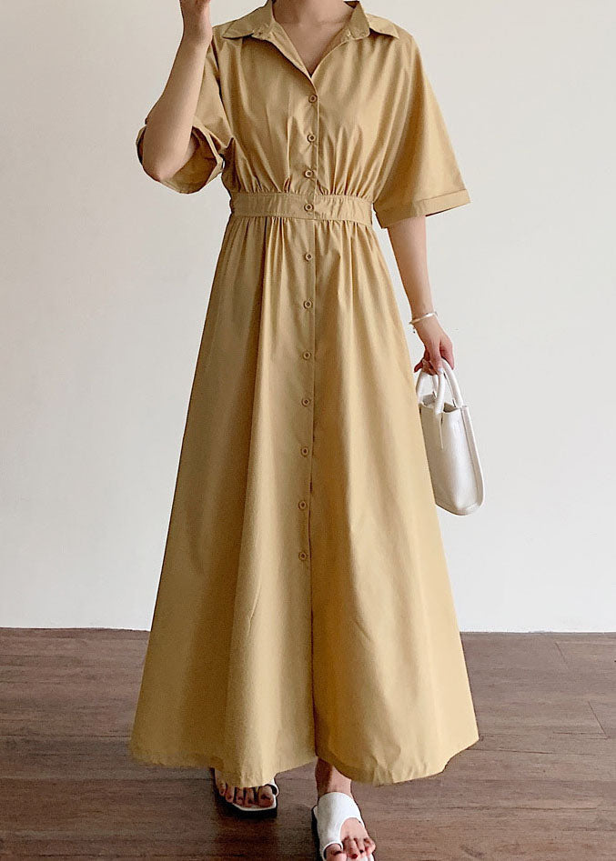 Khaki Button Cotton Dress Spring
