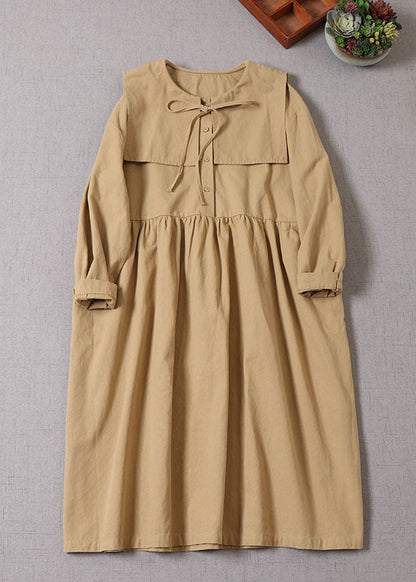 Khaki Cinched Patchwork Cotton Dress Spring