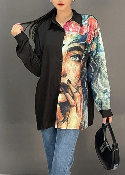 White Peter Pan Collar Print Shirt Spring