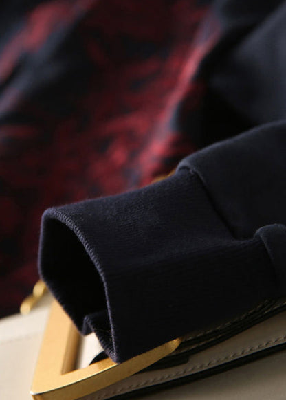 Navy Blue Embroideried Hooded Coats Long Sleeve