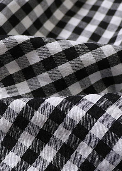 Black White Plaid Wrinkled Pockets Fall Skirt