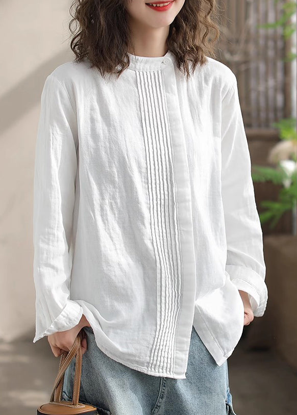 Loose Khaki Stand Collar Wrinkled Cotton Shirts Top Spring