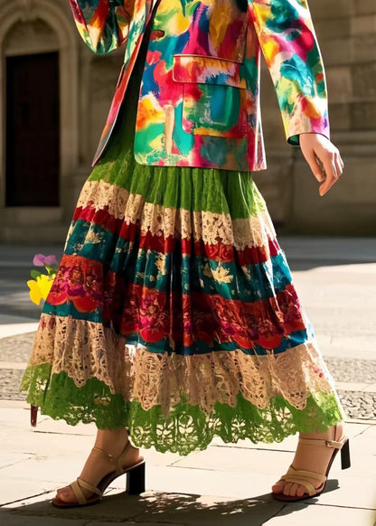 Polychrome Hollow Out Exra Large Hem Lace Skirt Spring