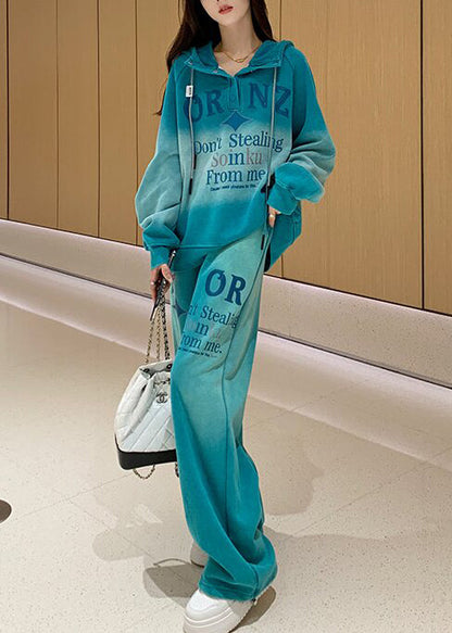 Diy Blue Hooded Tie Dye Cotton Two Piece Set Clothing Spring