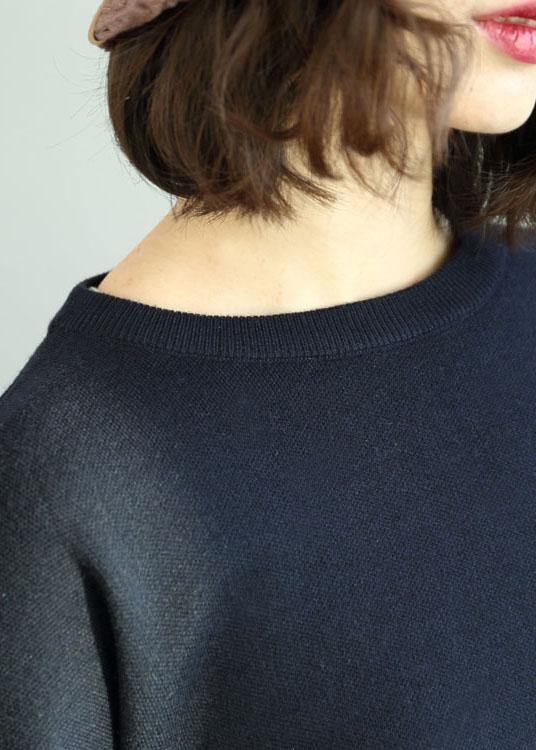 Diy Navy O-neck Sequins Embroideried Fall Knit Sweaters