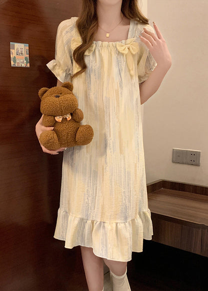 Striped Square Collar Bow Pajamas Dresses Summer