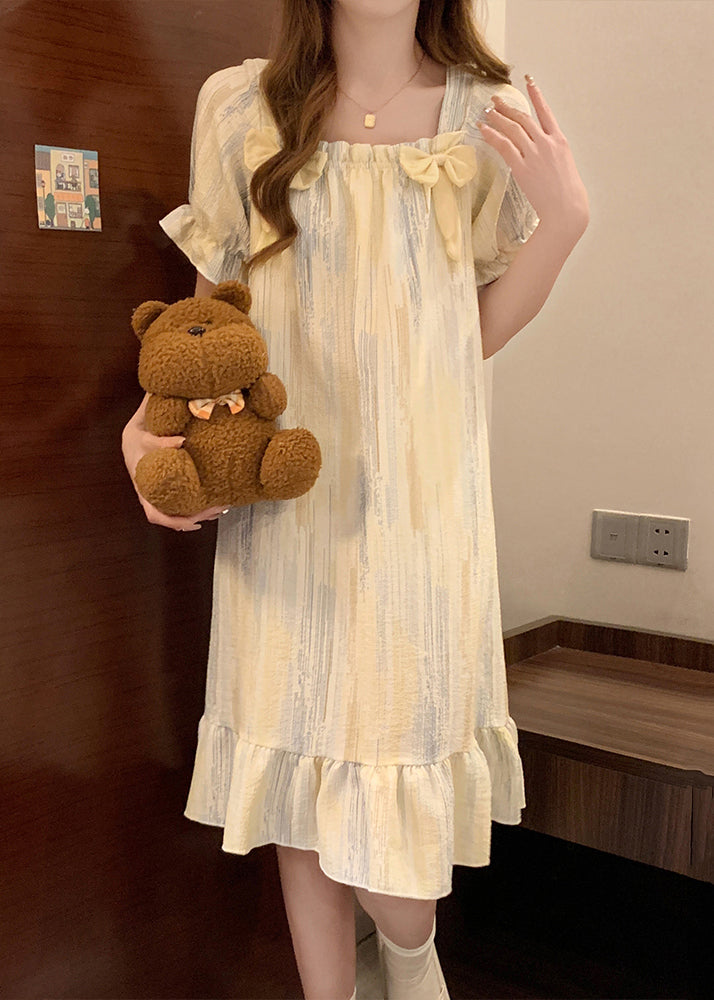 Striped Square Collar Bow Pajamas Dresses Summer