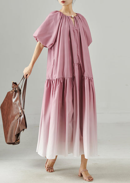 Gradient Purple Oversized Patchwork Cotton Long Dresses Puff Sleeve