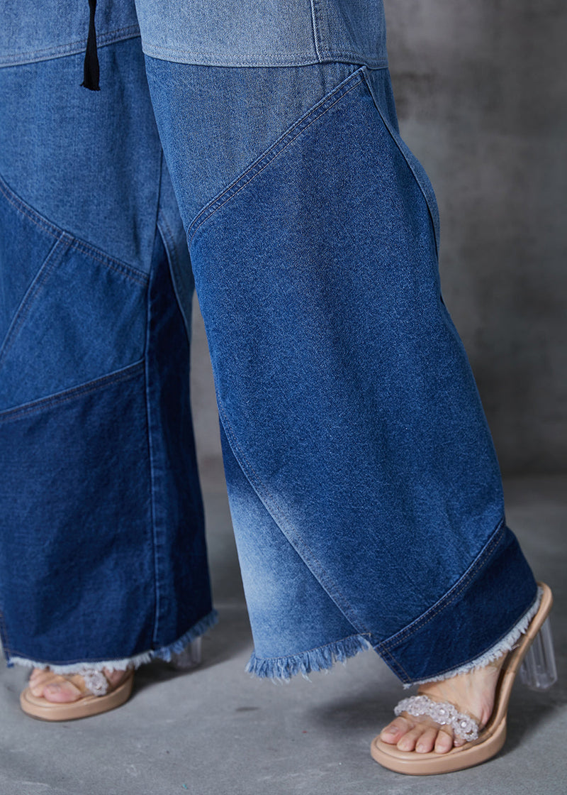 Blue Asymmetrical Patchwork Denim Pants Spring