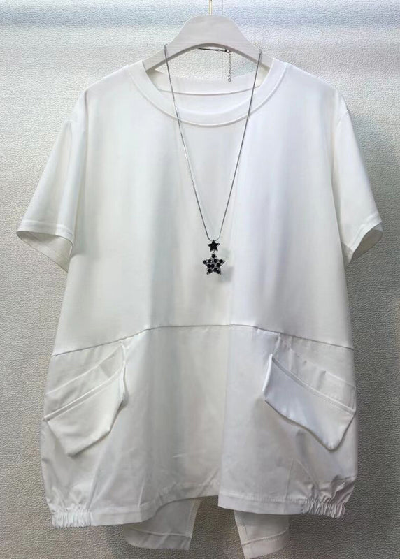 Army Green Pockets Low High Design Patchwork Cotton Tops Summer