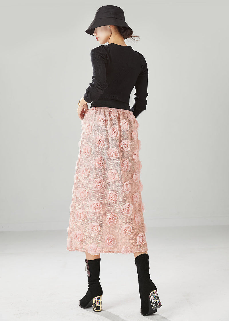 Pink Silm Fit Knit Skirts Three-dimensional Fall