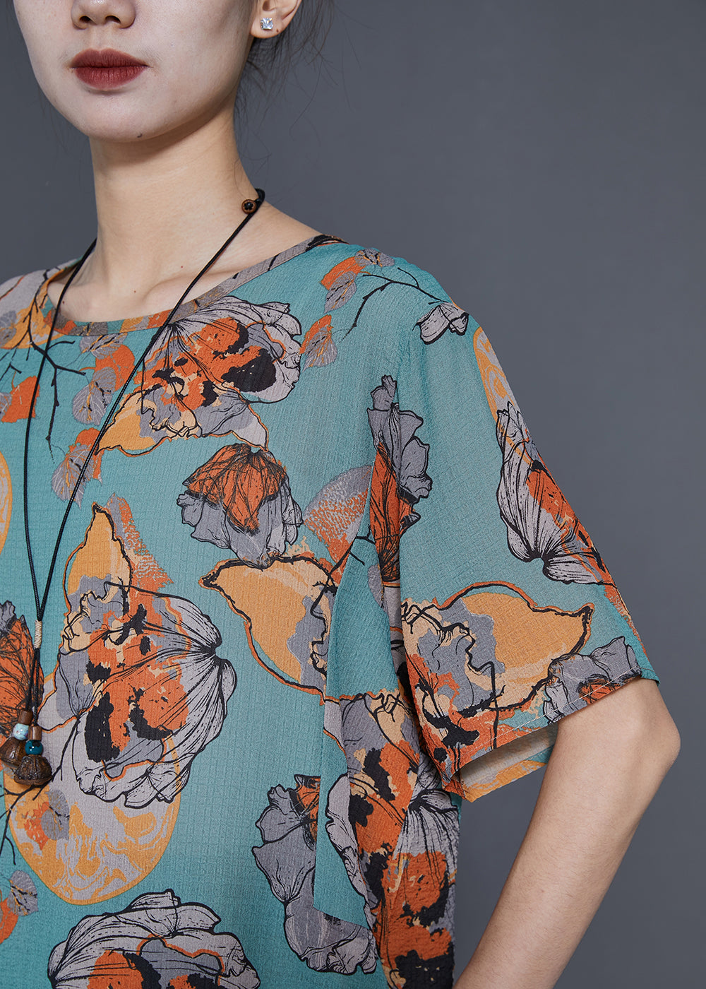 Diy Blue Oversized Print Linen Two Pieces Set Summer