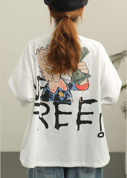 White O-neck Half Sleeve Cotton Summer Tops