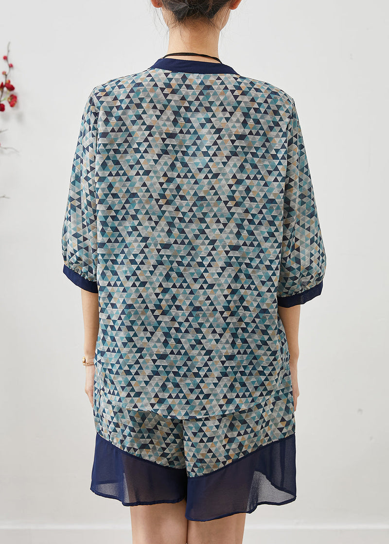 Unique Blue Print Patchwork Linen Sets 2 Pieces Summer
