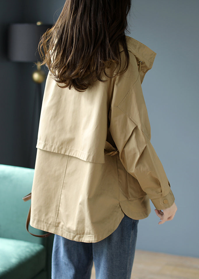 Khaki Hooded Patchwork Cotton Coat Spring