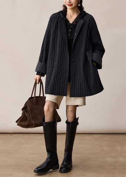 Black Oversized Wrinkled Cotton Coat Spring
