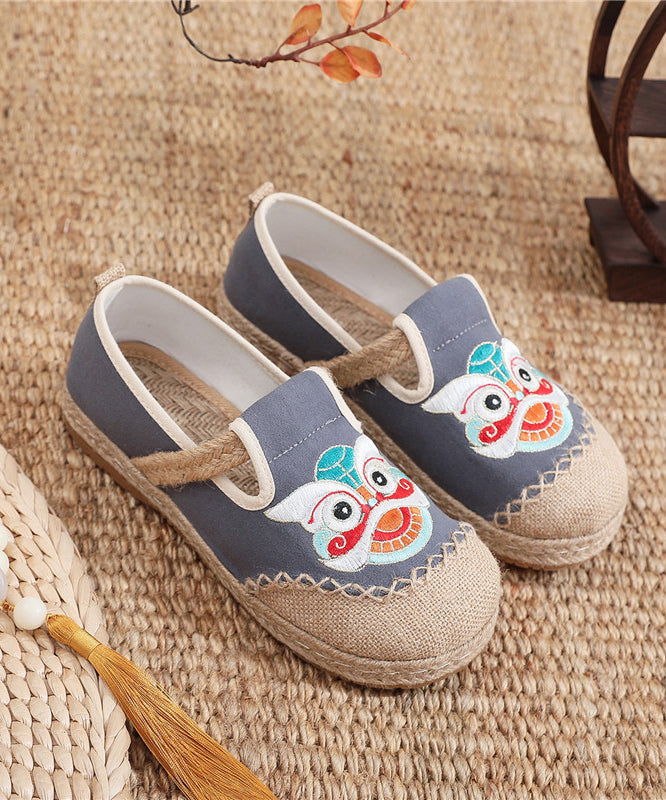 Black Comfy Embroidery Flat Feet Shoes