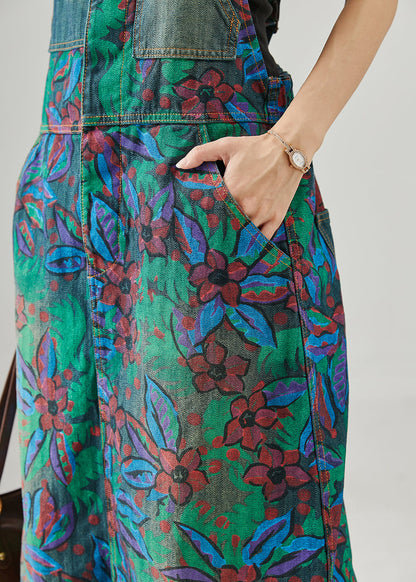Navy Print Denim Overall Dress Spring
