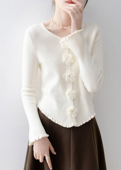 French Apricot Ruffled Knit Sweaters Flare Sleeve