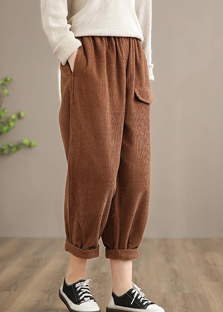 Italian Chocolate Spring Elastic Waist Pockets Wide Leg Pants